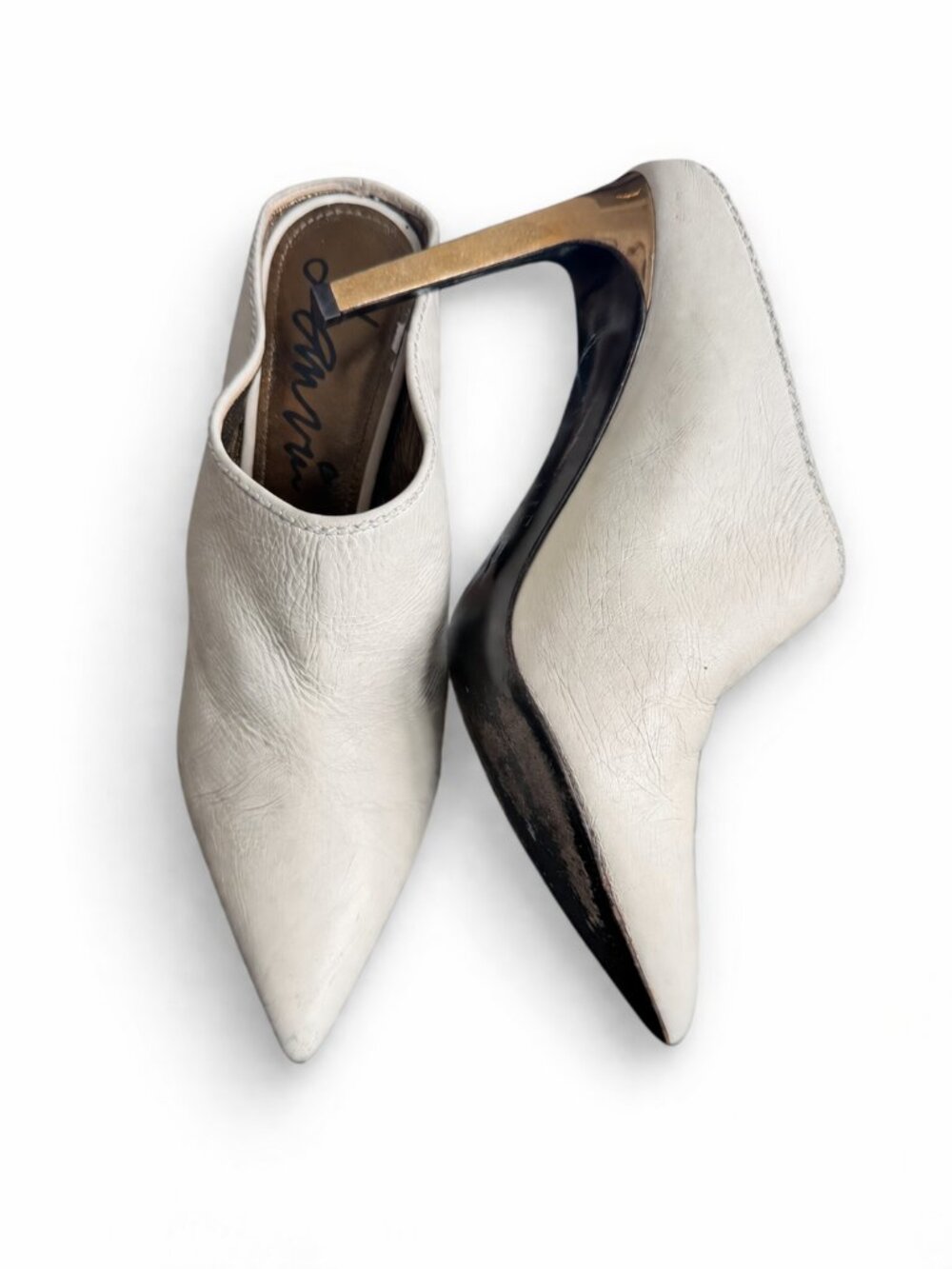 Lanvin Paris Cream Leather Gold Stiletto Mules 38.5 - Picture 2 of 12